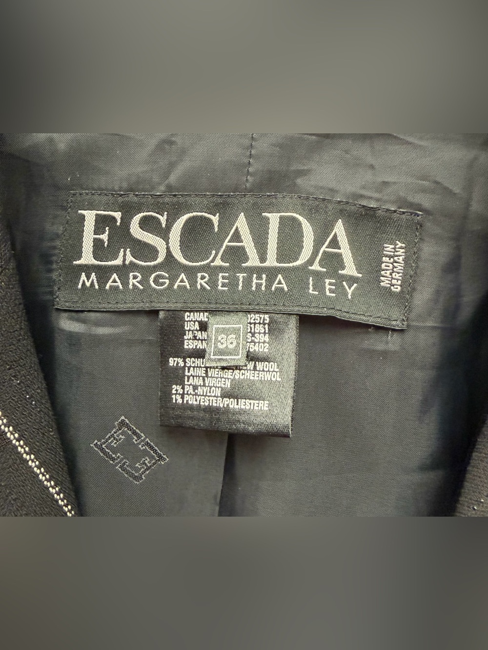 Escada Black Pinstripe Blazer with Gold Buttons Size 36 - Picture 2 of 4